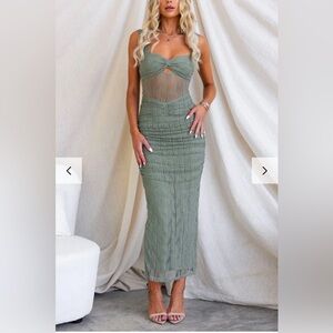 Margovil Ruched Mesh Insert Bodycon Maxi Cami Dress